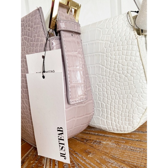 NWT JustFab Faux Croc Shoulder Bag in White - Picture 4 of 12